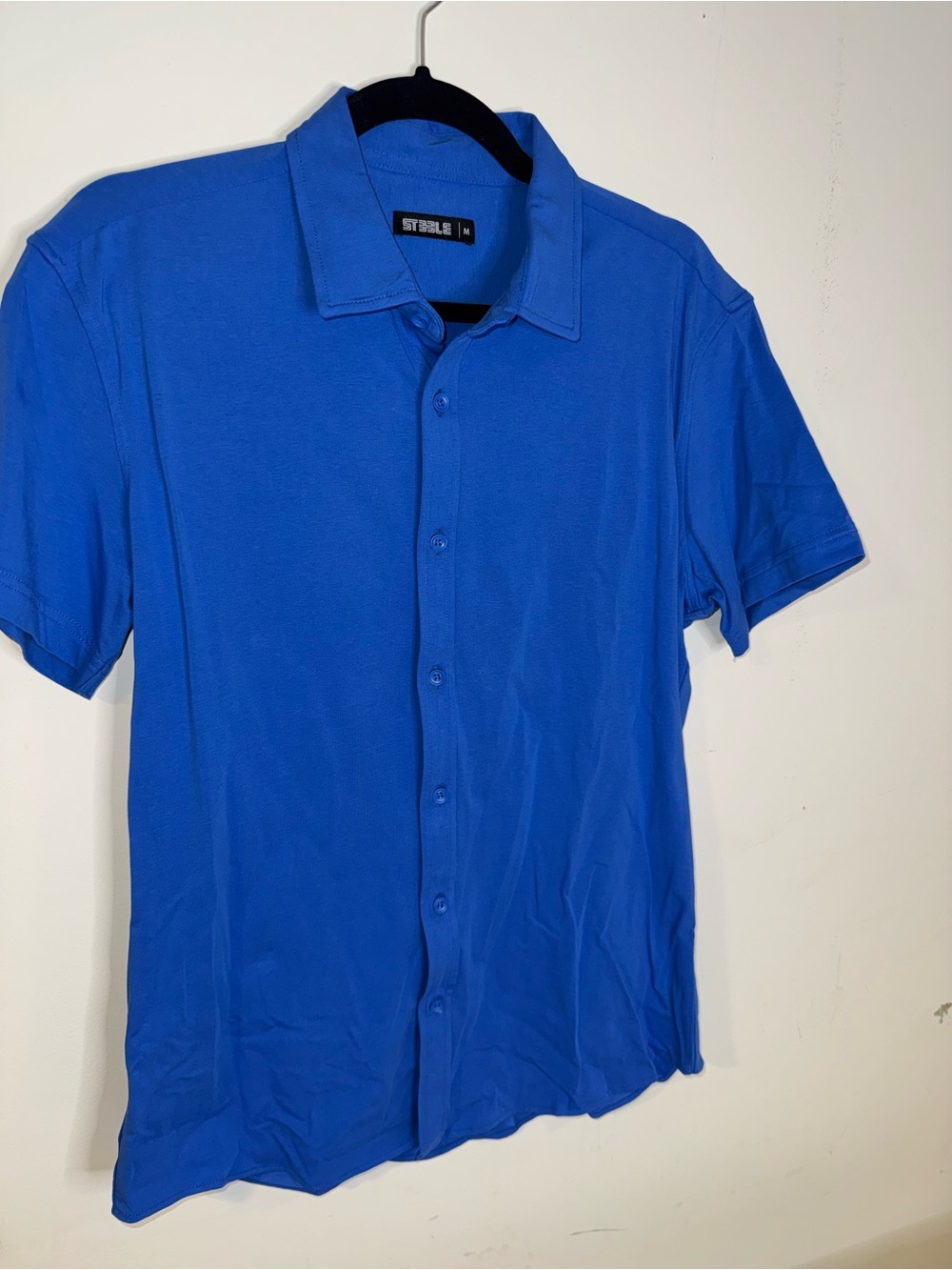 STEELE Men’s M Solid Stretch Knit Short Sleeve Shirt Blue